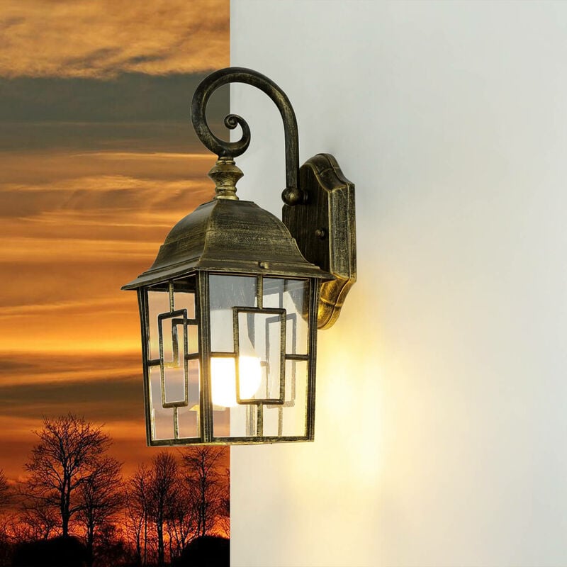 Image of Licht-erlebnisse - Lampada da parete rustica per esterni friesen color oro antico E27 IP23 Applique a muro giardino - Oro antico