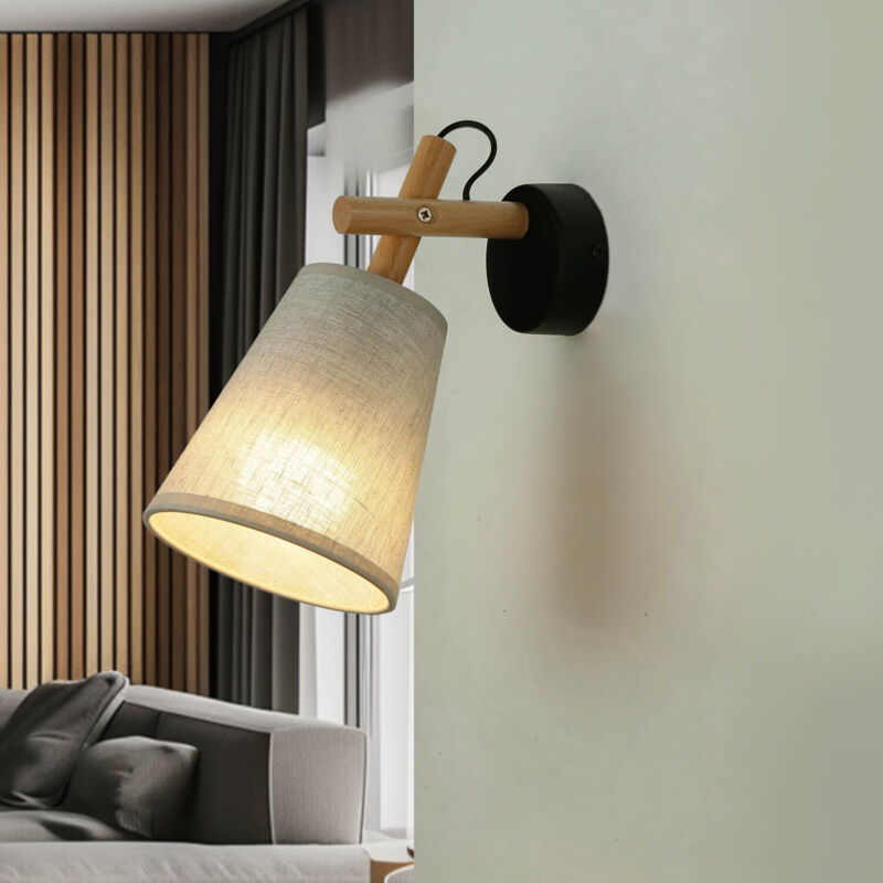 Image of Lampada da parete Scandinavian homely E27 Camera da letto applique - Legno chiaro, Greige (grigio-beige), nero