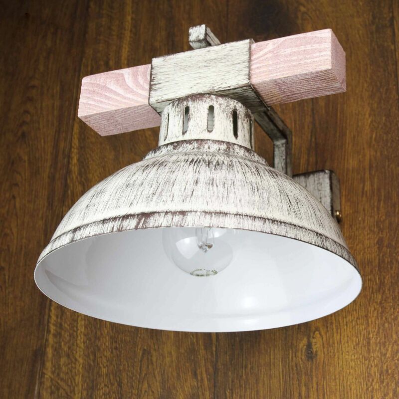 Image of Lampada da parete perfetto stile vintage dal design shabby chic color bianco in vero legno e metallo hakon - Bianco shabby, legno