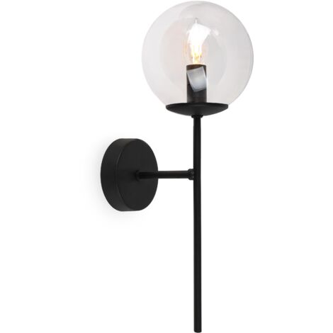 LAMPADA DA PARETE SIENA NERA 1 LAMPADA TRASPARENTE PIATTA E14