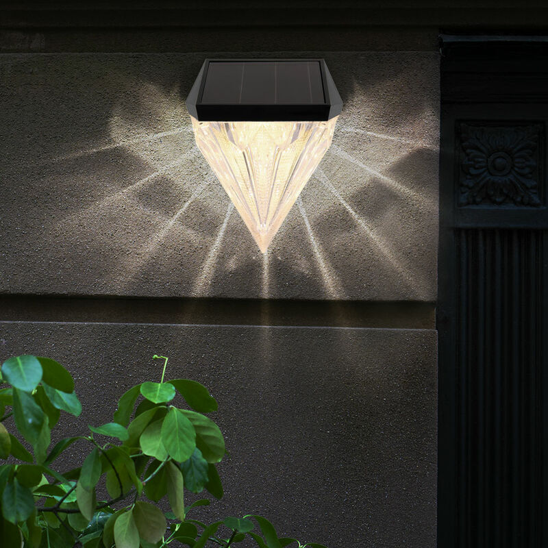 Image of Lampada da parete solare per esterni decorazione da giardino applique da parete a LED per esterni, cristalli, design a diamante, bianco caldo, LxA