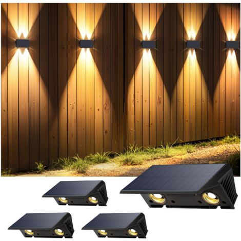 Lampada da parete solare per esterni, nuova generazione 2025, luce da parete solare Up & Down, bianco caldo, 1500 mAh, lampada da parete solare per esterni, IP67 impermeabile, 4 pezzi, 120 lumen, per 