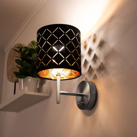 Lampada da parete tessile illuminazione del soggiorno lampada da corridoio nero oro in set incl. lampadina LED