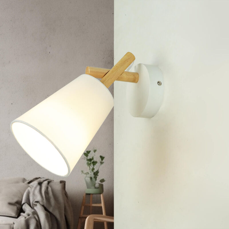 Image of Lampada da parete vaio design scandinavo in legno paralume in stoffa bianca E27 - Legno, bianco