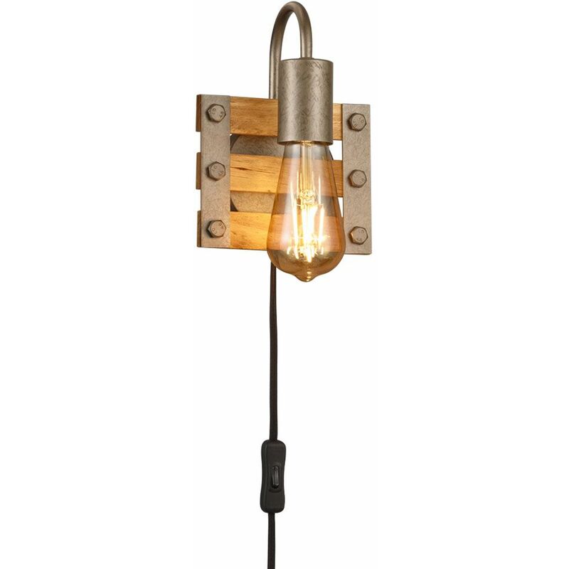 Image of Lampada da parete vintage lampada retrò in legno design angolare faretto a filamento in un set che include lampadine a led