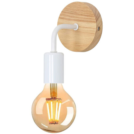 Lampada da Parete Vintage in Legno Bianca, Applique da Parete Interna E27 per Camera da Letto Scala Corridoio (Senza Lampadine)