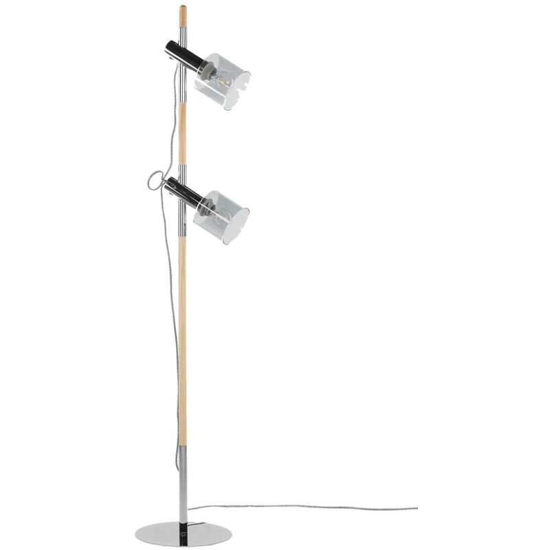 Image of Lampada da Terra Legno Chiaro e Metallo Argentato 150 cm Faretti Orientabili Owens