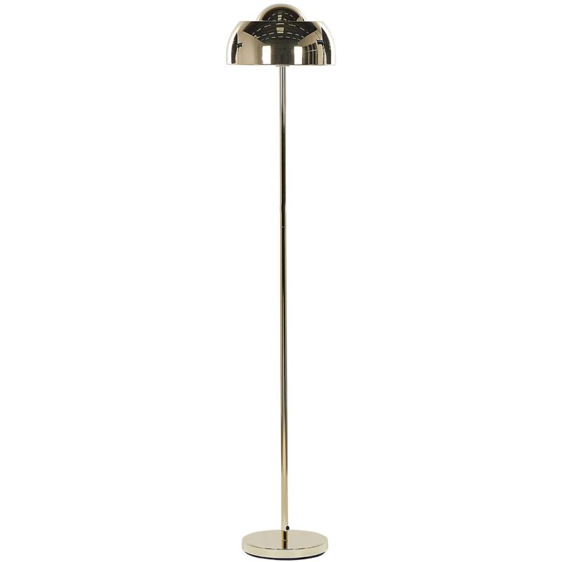 Image of Lampada da terra rotonda in metallo dorato in stile industriale con paralume a cupola Senette