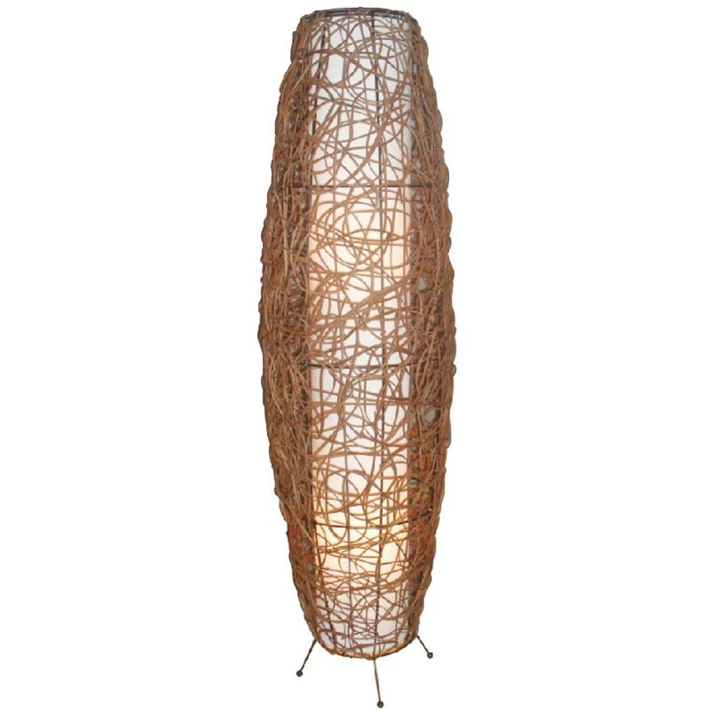 Image of Lindby - Lampada da pavimento Nias in rattan e tessuto - marrone, bianco