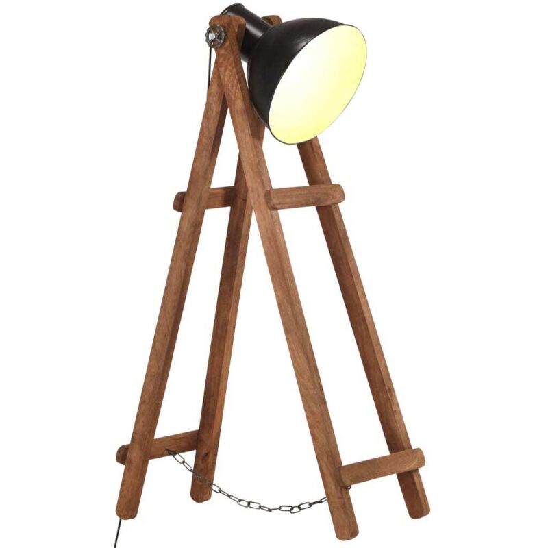 vidaXL Lampada da Pavimento Nera E27 in Legno Massello di Mango