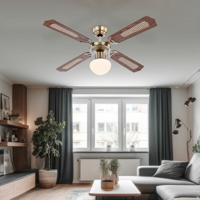 Image of Etc-shop - Ventilatore da soffitto a led con interruttore a tirare lampada ventilatore soffitto 3 livelli ventilatore plafoniera, avanti-ritorno,