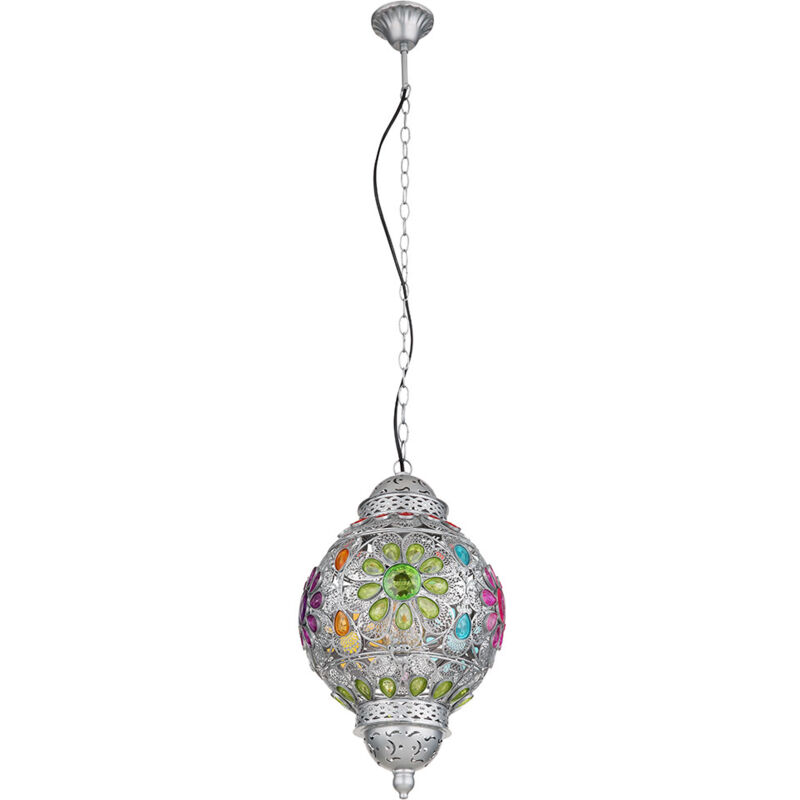 Image of Lampada da sala da pranzo lampada a sospensione lampada da soffitto lampada da cucina cristalli, metallo argento cristalli acrilici colorati, 1x E27,