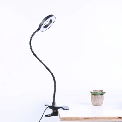 Lampada da scrivania a 48 LED con clip, luce di lettura a collo d'oca flessibile a 360°, 3 modalità di illuminazione e 10 livelli di luminosità, LED USB per studio e lavoro, nero