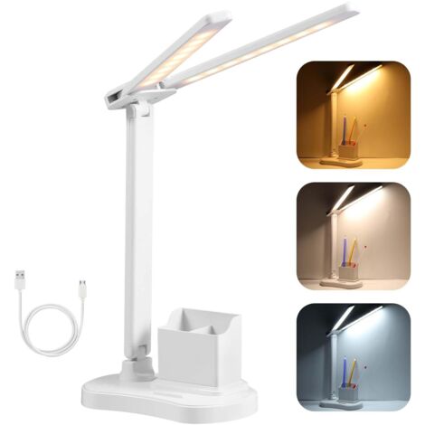 Lampada da scrivania a LED, 3 luminosità, 3 colori, lampada da scrivania con protezione per gli occhi, luce da scrivania, potenza, lettura, studio, portatile, pieghevole, touch, dimmerabile, per bambi