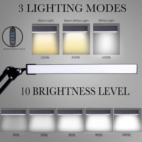 Lampada da scrivania a LED, con braccio orientabile, luce dimmerabile, 3 modalità di colore e 10 livelli di luminosità regolabili, lampada da scrivania per la protezione degli occhi per ufficio domest
