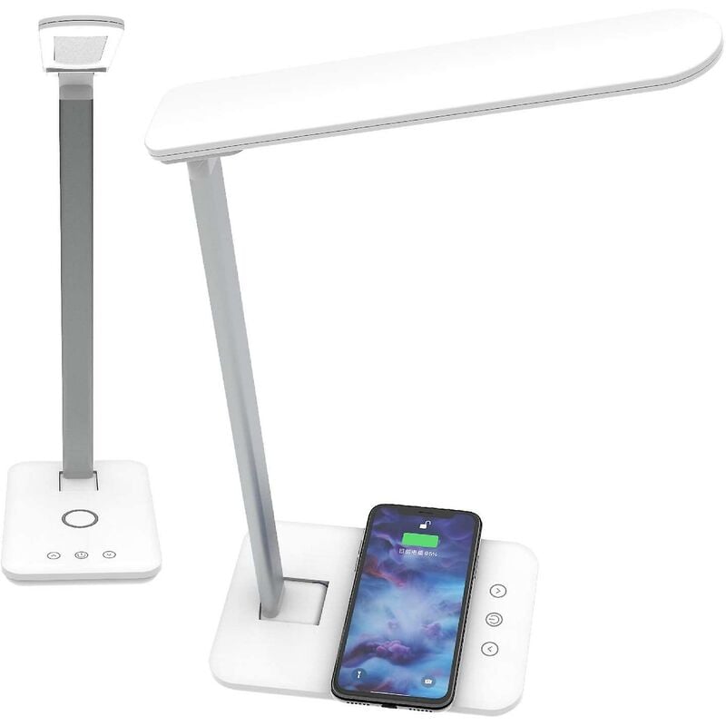Image of Fortuneville - Lampada da scrivania a led con caricabatterie intelligente wireless, lampada da comodino da notte per ufficio a casa Luminosità
