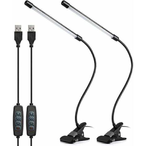 Lampada da scrivania a LED con morsetto, lampada da lettura con clip USB da 8 W, collo d'oca flessibile a 360°, lampada da studio e lavoro che protegge gli occhi con 3 modalità di illuminazione e 10 l