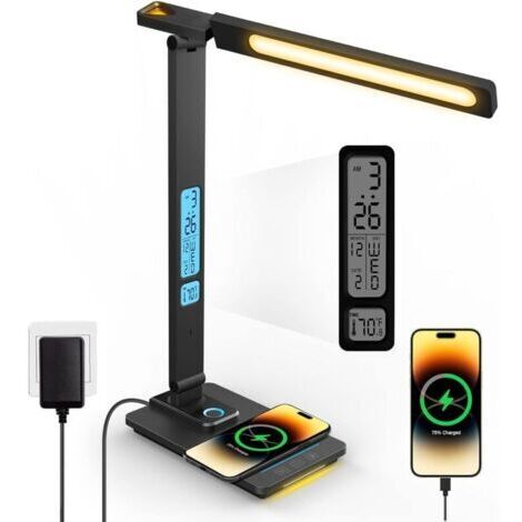 Lampada da scrivania a LED, lampada da comodino touch con 3 livelli di luminosità, lampada da tavolo a LED con display dimmerabile