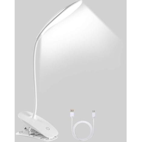 Lampada da scrivania a LED, lampada da scrivania con clip, lampada da lettura con clip ricaricabile tramite USB a 360°, 3 temperature di colore e luminosità regolabili, lampada da scrivania flessibile