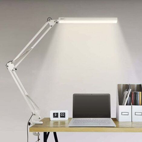 Lampada da scrivania a LED, lampada da tavolo pieghevole per architetti con morsetto, 10 livelli di luminosità x 3 modalità colore, lampada da tavolo regolabile, protezione per gli occhi, adattatore C