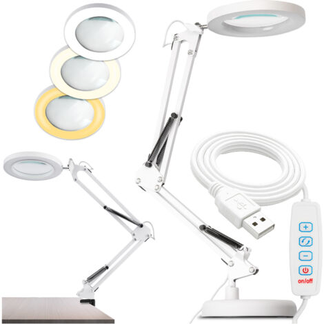 Lampada da scrivania a LED LUCA 2 8W CCT Lampada da tavolo da disegno Lente di ingrandimento 3x Bianco LUMILED