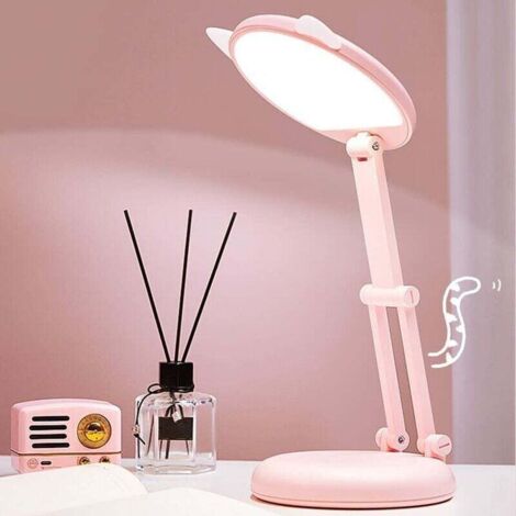 Lampada da scrivania a LED per bambine con orecchie di gatto rosa, luce notturna regolabile