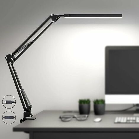 Lampada da scrivania a LED - Potente lampada da scrivania a LED con clip - Lampada da scrivania a LED per la protezione degli occhi - 3 modalità di illuminazione x 10 livelli di luminosità - Nero [Cla
