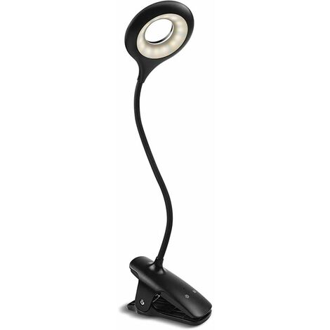 Lampada da scrivania a LED ricaricabile con CUSB - Touch Control per lampada a batteria, luce da lettura sul letto con 3 colori, 3 livelli di luminosità - Nero
