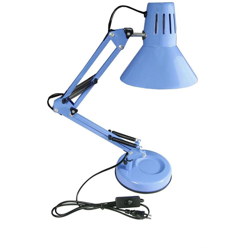 Image of Vetrineinrete - Lampada da scrivania con braccio snodabile luce da tavolo in metallo orientabile con morsetto incluso attacco per lampadine E27 Blu