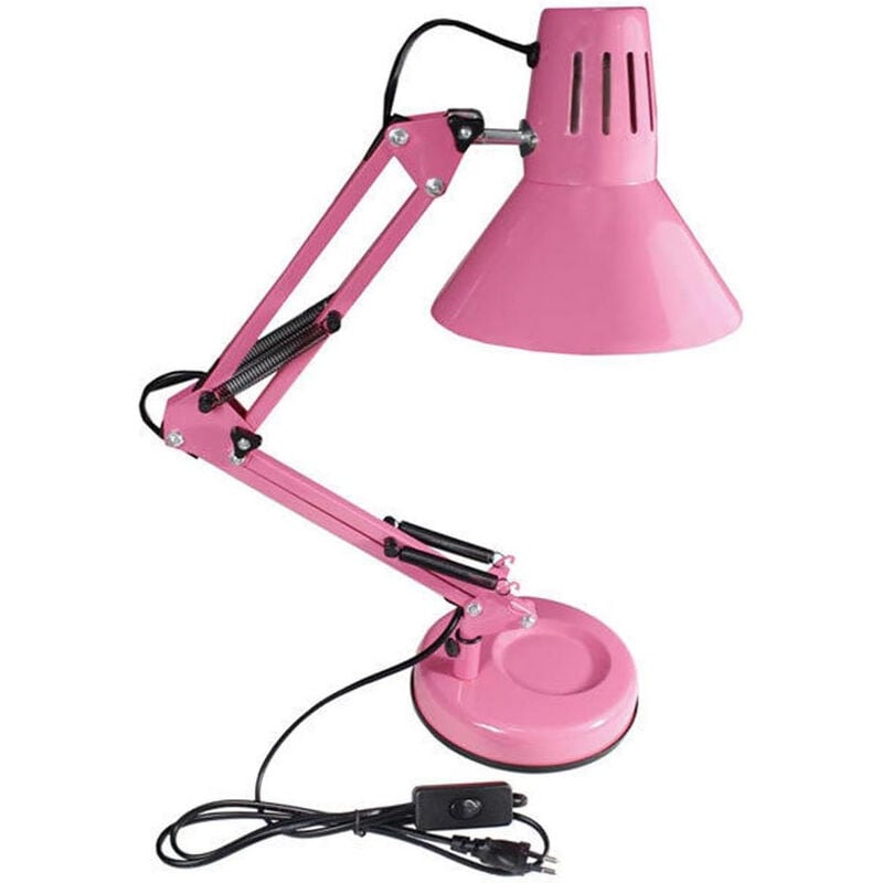 Image of Vetrineinrete - Lampada da scrivania con braccio snodabile luce da tavolo in metallo orientabile con morsetto incluso attacco per lampadine E27 Rosa