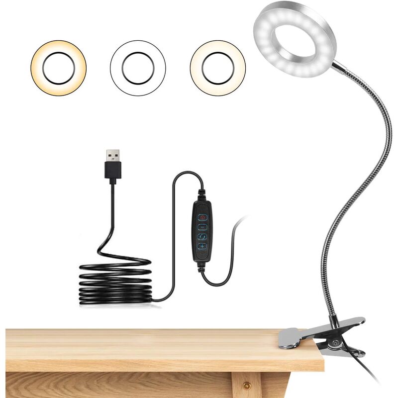 Image of Rhafayre - Lampada da scrivania con morsetto a 48 led Lampada da lettura flessibile a clip a 360° 3 modalità di illuminazione e 10 livelli di