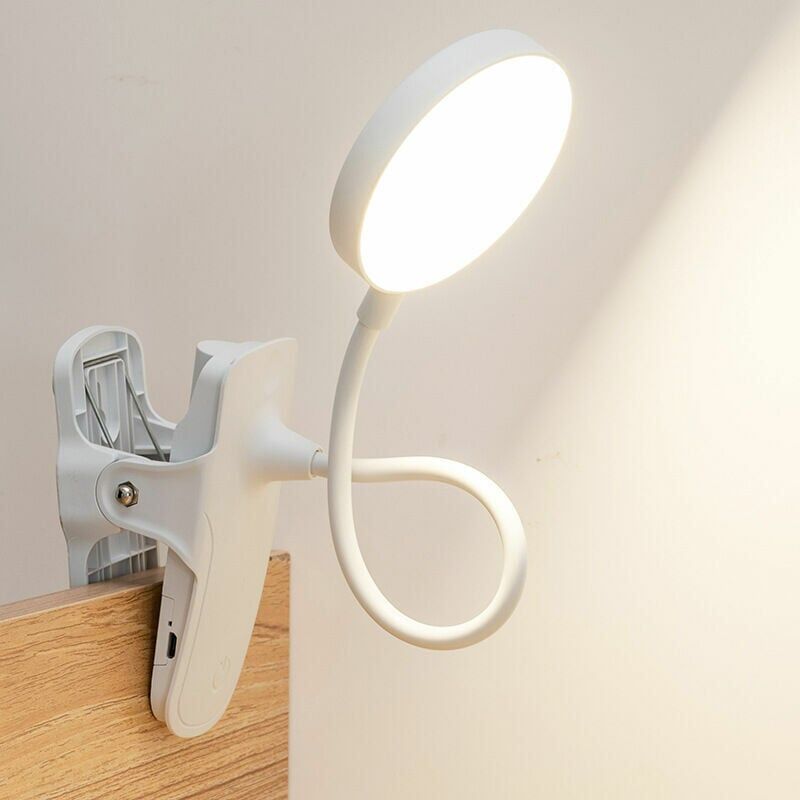 Image of Lampada da scrivania con morsetto, Lampada con morsetto a regolazione continua a LED a 3 colori per letto, Lampada da lettura flessibile a 360°