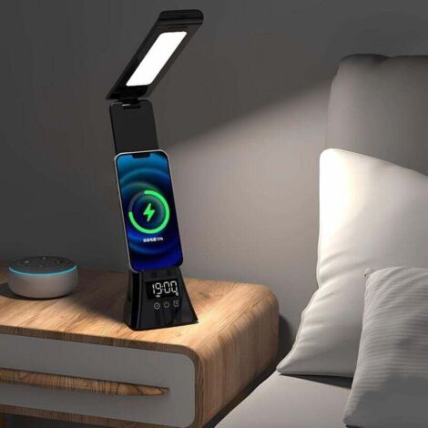 Lampada da scrivania con ricarica a induzione wireless per la ricarica wireless di telefoni cellulari con funzione timer pieghevole (nera)