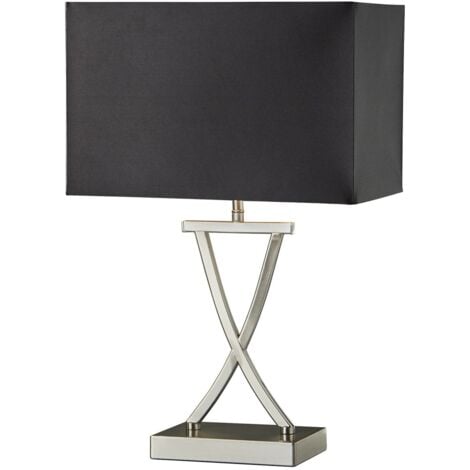Lampada Da Scrivania Contemporanea Club Acciaio Argento Tessuto Nero 1 Luce E14