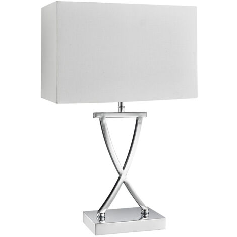 Lampada Da Scrivania Contemporanea Club Acciaio Cromo Tessuto Bianco 1 Luce E14