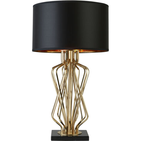 Lampada Da Scrivania Contemporanea Ethan Acciaio Nero Tessuto Oro 1 Luce E27