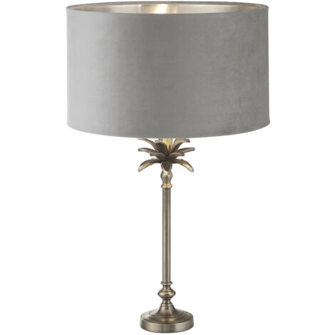 Lampada Da Scrivania Contemporanea Palma Ottone Velluto Grigio 1 Luce E27