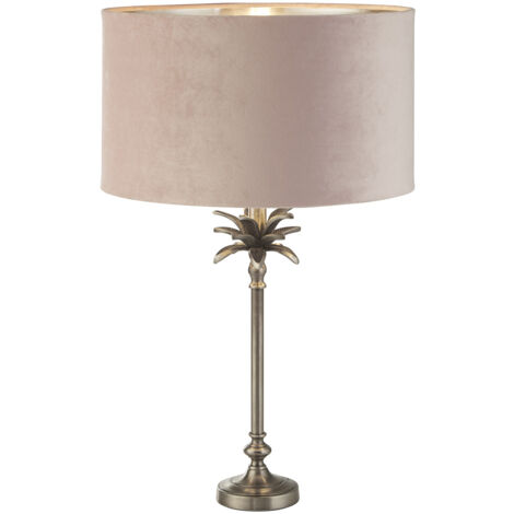 Lampada Da Scrivania Contemporanea Palma Ottone Velluto Rosa 1 Luce E27