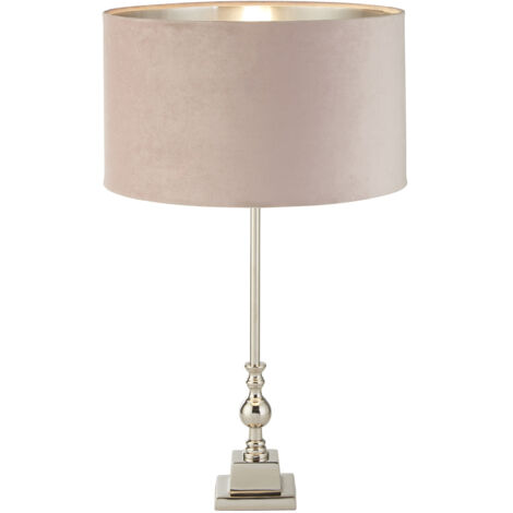 Lampada Da Scrivania Contemporanea Whitby Metallo Nichel Velluto Rosa 1 Luce E27