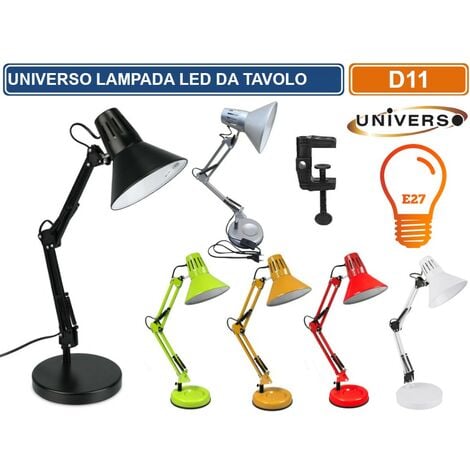 LAMPADA DA SCRIVANIA IN METALLO CON BRACCIO SNODABILE ED ORIENTABILE ATTACCO E27 COLORI ASSORTITI - Colore: Bianco