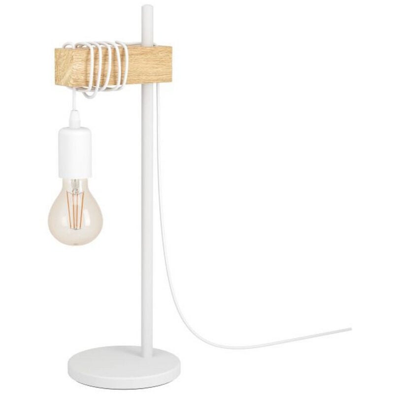 Townshend lampada da tavolo vintage, design industriale, lampada retrò, lampada da comodino in acciaio e legno, colore bianco, marrone, presa E27,