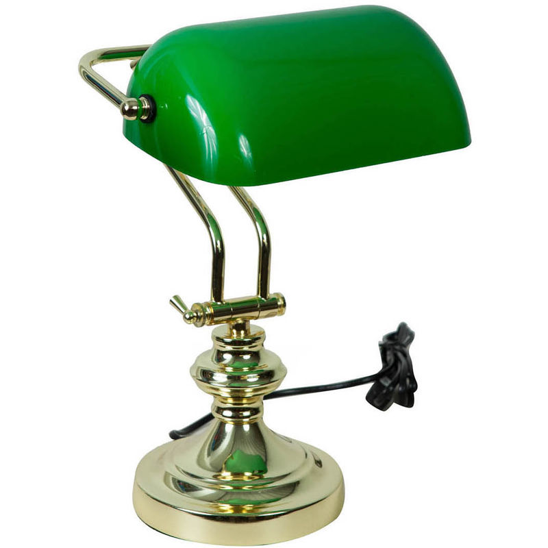 Image of Lampada da scrivania verde vintage 37x26,5x22 cm Lampada scrivania vintage in ottone e vetro Lampada da tavolo vintage retrò