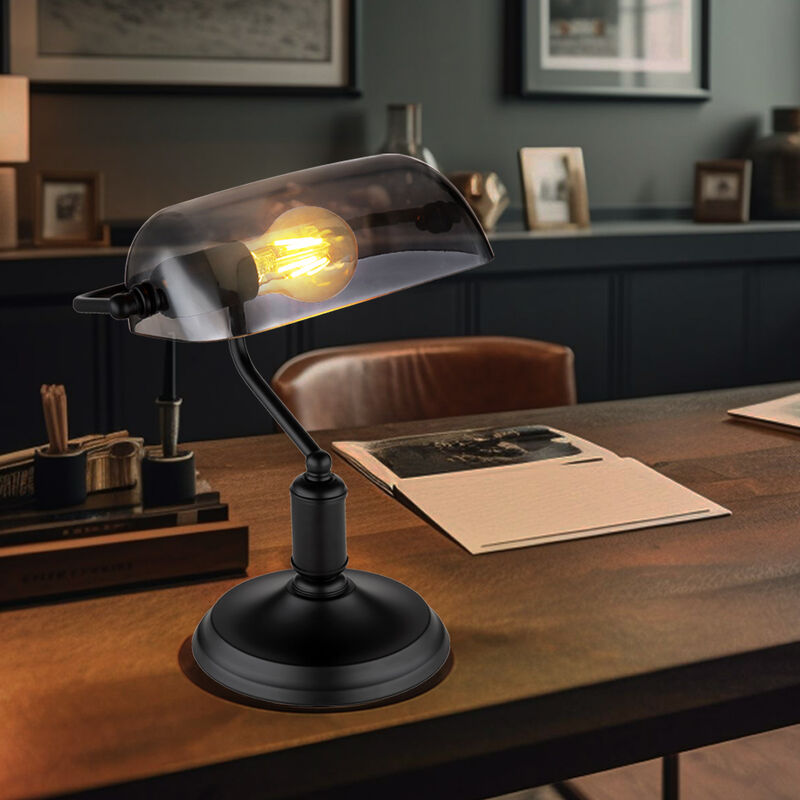 Image of Globo - Lampada da scrivania lampada da banchiere lampada da tavolo lampada da lettura in vetro fumé nero, 1x E27, LxH 25x32 cm