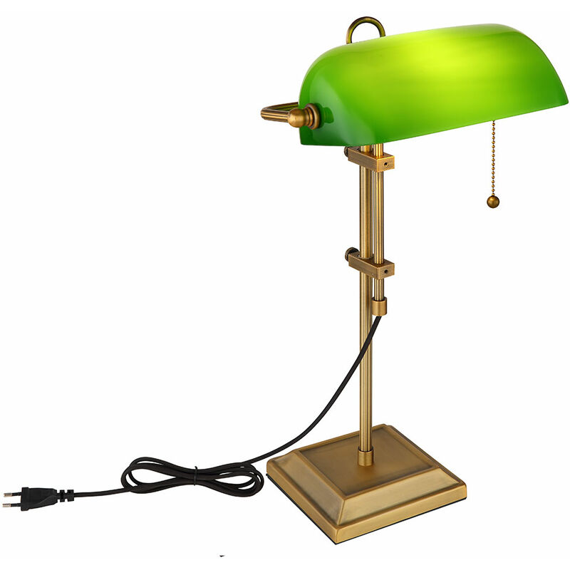 Image of Lampada da scrivania lampada da banchiere lampada da tavolo ottone vecchio vetro verde lampada da lettura regolabile in altezza, interruttore a