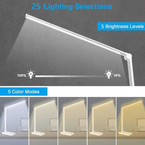 Lampada da scrivania, lampada da scrivania a LED ricaricabile, 5 temperature di colore e 5 livelli di luminosità regolabili, lampada da lettura 5W, bianca