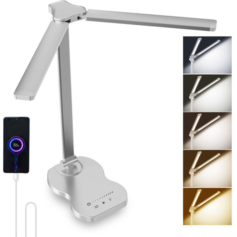 Lampada da Scrivania LED Doppio Braccio – 5 Temperature Colore, 10 Livelli Luminosità con Timer