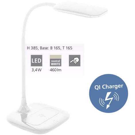 Lampada Da Scrivania Masserie Led Dimmerabile Con Caricabatterie Bianco Eglo