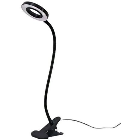 Lampada da scrivania nera da 3,5 pollici con clip per uso domestico, lampada da lettura, luminosità regolabile (3 impostazioni), lampada da comodino con clip