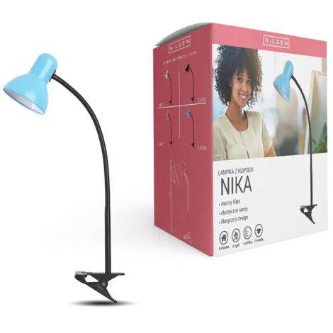 Lampada da scrivania Nika E27 con clip, blu