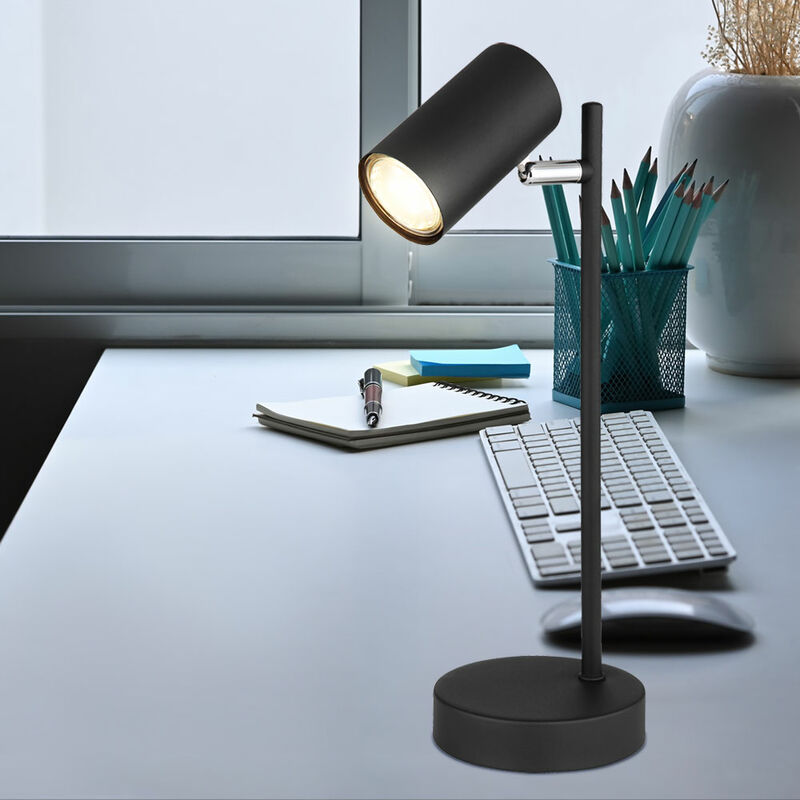 Image of Lampada da scrivania orientabile lampada da comodino lampada da lettura lampada da lettura tavolo nero, cromato, metallo, 1x attacco GU10, DxH 12x35